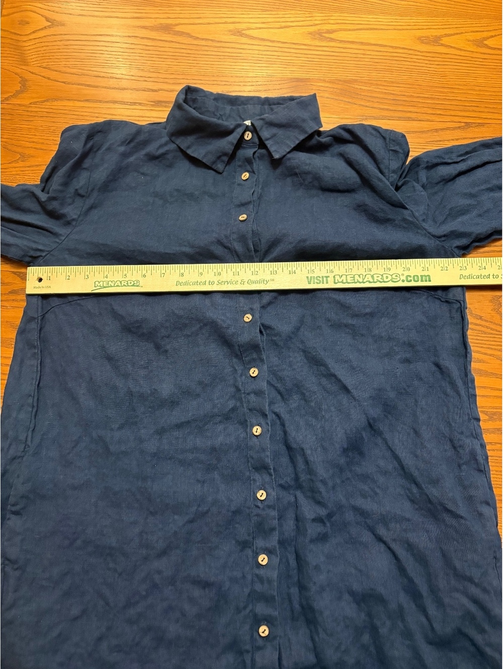 MaTuTu Linen Dress 100% Linen Long Sleeve Button-Up Pockets Dress Navy Size L - Picture 3 of 8